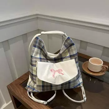 Контрастная полосатая сумка-тоут женская летняя 2025 года, новая модная сумка через плечо в стиле колледжа с бантом, высокая чувствительность синий