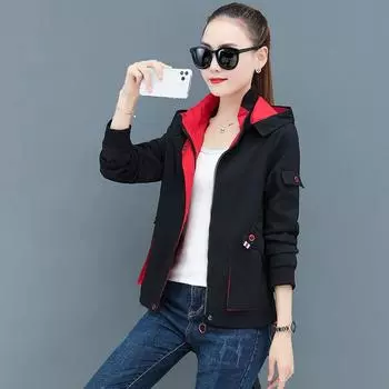 Контрастная повседневная куртка со съемным капюшоном, женская рабочая одежда на весну и осень, кардиган на молнии XXXXL чёрный