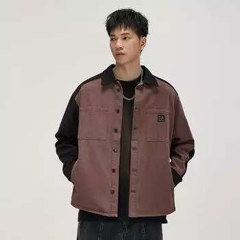 Контрастная рубашка с длинным рукавом и вставками Мужская американская джинсовая рубашка High Street Tooling с лацканами Куртка Tide S