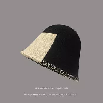 Контрастная шапка-рыбак на осень и зиму, женская теплая вязаная шапка, женская корейская шляпа-ведро, уличный стиль, дизайнер кепок One Size