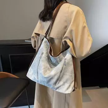 Контрастная сумка через плечо для женщин, большая вместимость, сумка через плечо из искусственной кожи чёрный