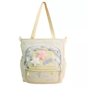 Контрастная сумка кроссбоди в стиле колледжа, женская сумка-тоут большой вместимости, студенческая сумка через плечо для занятий жёлтый