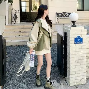 Контрастная уличная куртка из искусственной кожи для женщин, весна и осень, новый гонконгский стиль, ретро-дизайн, женская мотоциклетная куртка S