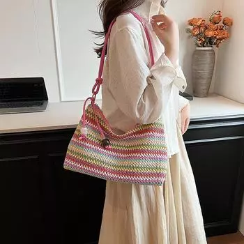 Контрастная вязаная сумка для женщин, модная универсальная сумка подмышкой, летняя новая маленькая и простая повседневная женская сумка через плечо