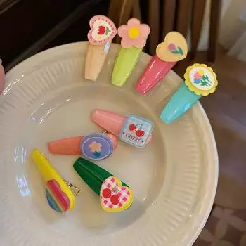 Контрастная заколка для волос Милое девичье сердечко Розовый тюльпан вишневого цвета в форме сердечка с челкой и заколкой в виде любящего утиного клюва