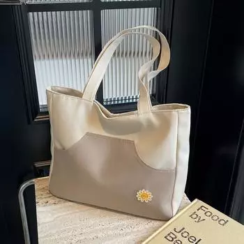 Контрастная женская сумка-тоут большой емкости, легкая студенческая сумка через плечо чёрный