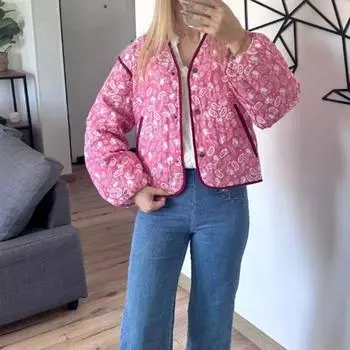 Контрастное лоскутное пальто с принтом, модная женская куртка, зимняя, с V-образным вырезом, на одной пуговице, теплое пальто, женская уличная верхняя одежда M зелёный