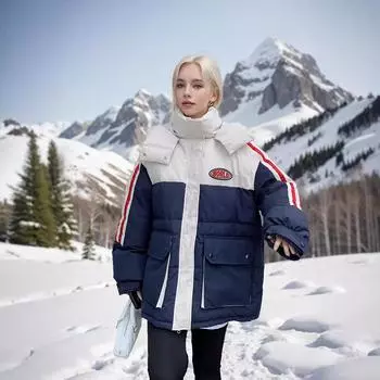 Контрастного цвета пуховая одежда с хлопковой подкладкой женские 2024 новые утолщенные куртки с хлопковой подкладкой модные и свободные, а зимние хлопковые подкладки S [Recommended below 55kg] розовый