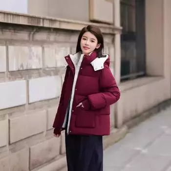 Контрастные цвета хлопчатобумажной подкладкой Женская короткая свободная студенческая одежда Новые зимние хлопчатобумажные подкладочные куртки с капюшоном Подруга M90-115j