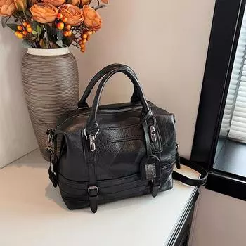 Контрастные цвета молнии PU Мягкая поверхность сумки с верхней ручкой Повседневные большой емкости женские сумки 28x13x20cm чёрный