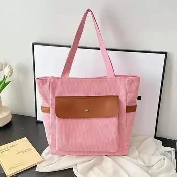 Контрастные цвета Повседневные сумки-тоут на молнии Холщовые однотонные мягкие женские сумки с верхней ручкой Швейные сумки через плечо чёрный