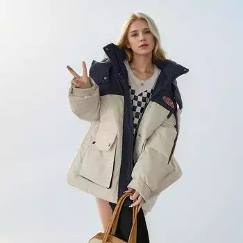 Контрастные цвета, сращивание пуховой одежды, женская зимняя дизайнерская одежда, короткая одежда с капюшоном, утепленные куртки, одежда из хлеба S синий