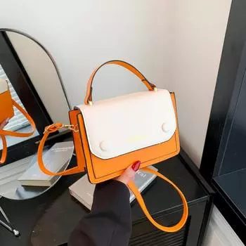 Контрастные цвета сращивания модная сумка 2024 весна новая универсальная сумка через плечо текстура маленькая квадратная сумка прилив чёрный