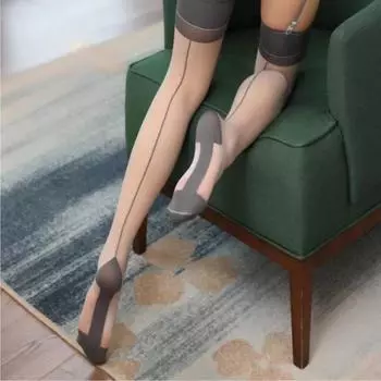 Контрастные цвета, высокие чулки до бедра в рубчик, ретро-кубинский каблук, со швом сзади, ультратонкое прозрачное нижнее белье 10D one size