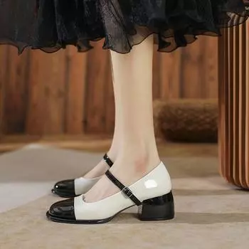 Контрастные цветные черно-белые кожаные туфли, удобные туфли для девочек на работу, маленькие ароматные туфли Мэри Джейн в цвете 35 абрикосовый