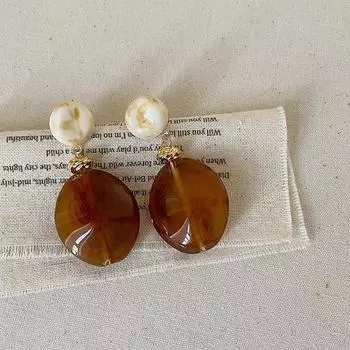 Контрастные цветные серьги из смолы Niche Design Sense, женские, в стиле Гонконга, ретро, легкие, роскошные, элегантные, модные, темпераментные, универсальные серьги