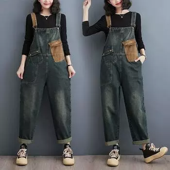 Контрастные цветные выбеленные джинсы в стиле вестерн, женские комбинезоны большого размера, замедляющие старение, женские повседневные цельные брюки M