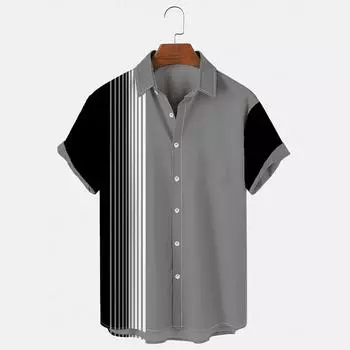Контрастные полосатые принты Топы Летняя мода Мужские рубашки с короткими рукавами Повседневные деловые рубашки Повседневные уличные топы Футболки оверсайз S