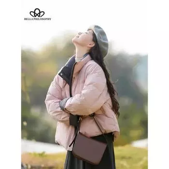 Контрастный цвет Новая пуховая куртка женская короткая свободная стойка воротник пальто толстая стеганая куртка S чёрный