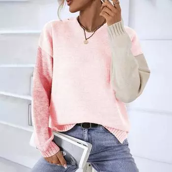 Контрастный цвет с капюшоном в европейском и американском стиле, осенне-зимний новый стиль, свитер, женское пальто S розовый