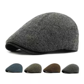 Контрастный цвет шерстяной хлопковой шапки осень-зима берет ретро прогрессивная кепка толстая мужская кепка с козырьком чёрный/серый