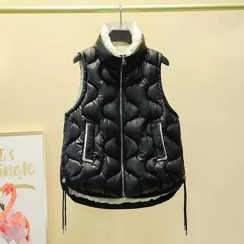 Контрастный цвет воротник-стойка глянцевый жилет женский зимний новый свободный и тонкий короткий пуховик из хлопка жилет M белый