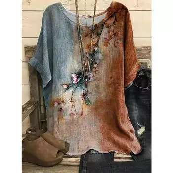 Контрастный цветной цветочный женский повседневный 3D принт футболка винтажная свободная футболка с коротким рукавом большого размера весна-лето топы 7XL красный