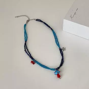 Контрастный цветной хрустальный кулон в виде грибной звезды, двухслойное ожерелье, женская нишевая индивидуальность, уникальная мода, универсальная цепочка на шею, цепочка на ключицу