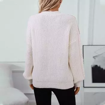 Контрастный цветной круглый вырез свитера европейский и американский свитер для женщин осень и зима свободный вязаный свитер для женщин S