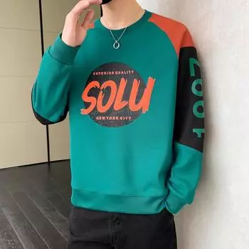 Контрастный цветной круглый вырез толстовка мужская весна и осень модный бренд Instagram тренд свободная одежда для молодых студентов футболка с длинным рукавом M