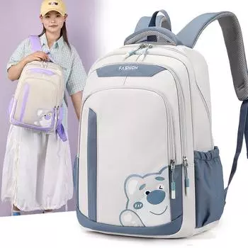 Контрастный цветной рюкзак для школьников, школьный рюкзак с принтом медведя для женщин чёрный