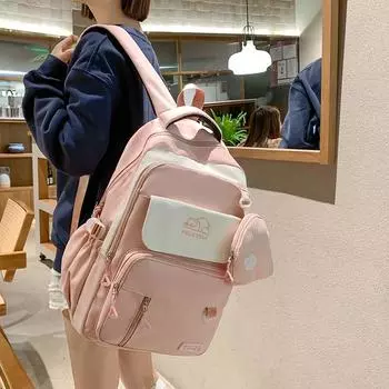 Контрастный цветной школьный рюкзак большой емкости женский рюкзак мультяшный студенческий рюкзак с кошельком для монет чёрный