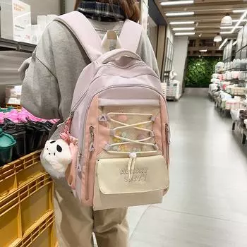 Контрастный цветной школьный рюкзак для женщин, рюкзак для студентов в стиле колледжа, для учеников младших классов средней школы синий