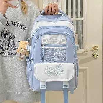 Контрастный цветной школьный рюкзак в стиле колледжа с несколькими отделениями, легкий рюкзак для учеников начальной школы чёрный