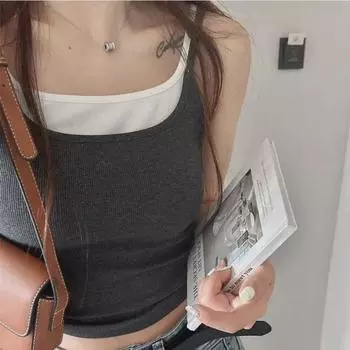 Контрастный цветной трикотажный топ из двух частей для женщин, утягивающий и эластичный, идеально подходит для лета