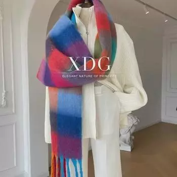 Контрастный полосатый шарф-шаль Dongdaemun для девочек - корейский стиль, модный, универсальный, теплый для осени и зимы