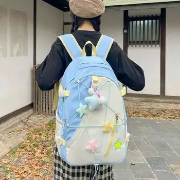 Контрастный рюкзак, рюкзак большой вместимости, школьный портфель для учеников младших классов средней школы зелёный