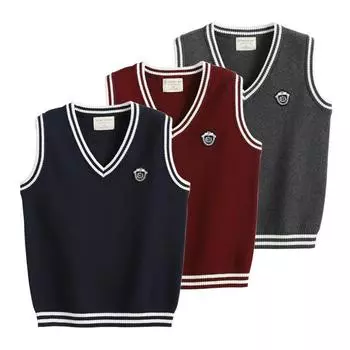 Контрастный шерстяной жилет с V-образным вырезом для мальчиков, вязаный жилет, свитер для девочек, школьная форма, форма для детского сада 100cm