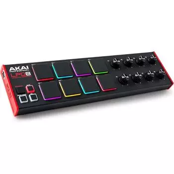 Контроллер Akai Professional USB MIDI Pad, MPC Drum Pad x 8, назначаемые ручки x 8, в комплект входит программное обеспечение для создания музыки, совместимый с MacWin PC, LPD8, черный