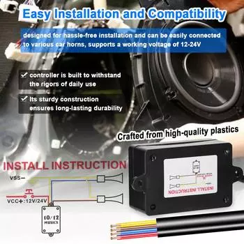Контроллер автомобильного звукового сигнала, электрический звуковой сигнал, динамик, блок управления звуком с пультом дистанционного управления, 12 звуковых эффектов чёрный