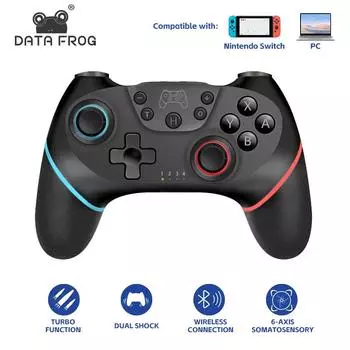 Контроллер Data Frog Switch Pro, беспроводной Bluetooth-геймпад, джойстик для Nintendo Switch Console Pro Host с 6-осевой игровой ручкой небесно-голубой