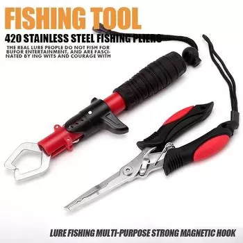 Контроллер рыбы из нержавеющей стали, Рыболовное снаряжение, Рыболовные клещи, Многофункциональные рыболовные клещи, Набор рыболовных снастей красный