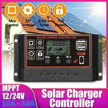 Контроллер солнечного зарядного устройства 10A-30A MPPT 12 В/24 В 10A чёрный