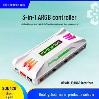Контроллер вентилятора ARGB Sync 5 В 3-контактный с ШИМ-регулировкой температуры и беспроводным пультом дистанционного управления 5V ARGB Temperature Control Controller чёрный