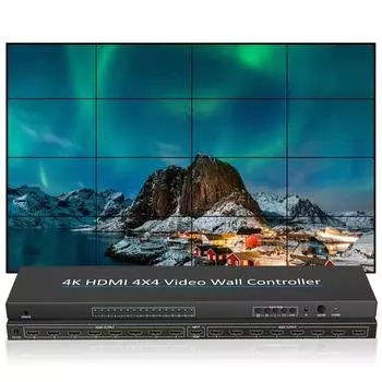Контроллер видеостены Совместимость с 4K HDMI 4X4 Совместимость с 2x2 1 вход HDMI и 16 выходов HDMI UK Plug чёрный