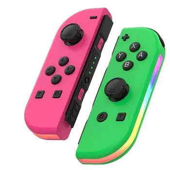 Контроллеры для Nintendo Switch, замена контроллера Switch со светодиодом RGB, регулируемым турбонаддувом и вибрацией, розовый/зеленый