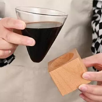 Конус 200 мл стеклянная кофейная чашка итальянская латте термостойкая прозрачная кружка на основе цельного дерева бытовой чайный сервиз простой круглый стеклянный 200ml