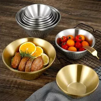 Конус из нержавеющей стали 304 для холодной лапши, двухслойная антиожоговая миска для салата, супа, рамена, кухонная прочная посуда, контейнер для еды