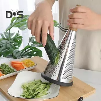 Конусная терка для сыра из нержавеющей стали с деревянной ручкой, 3-сторонняя терка для овощей, сыра, шоколада, овощей, кухонная терка для пармезана M