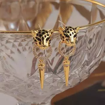 Конусный кулон, изысканный дизайн с головой леопарда, висячие серьги, серьги Зоро, креативные женские серьги в стиле ретро в стиле панк золотой